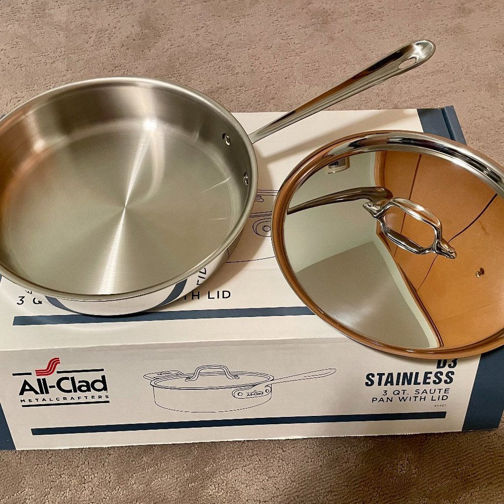 All Clad D3 Stainless 3 Qt Saute Pan w/ Lid